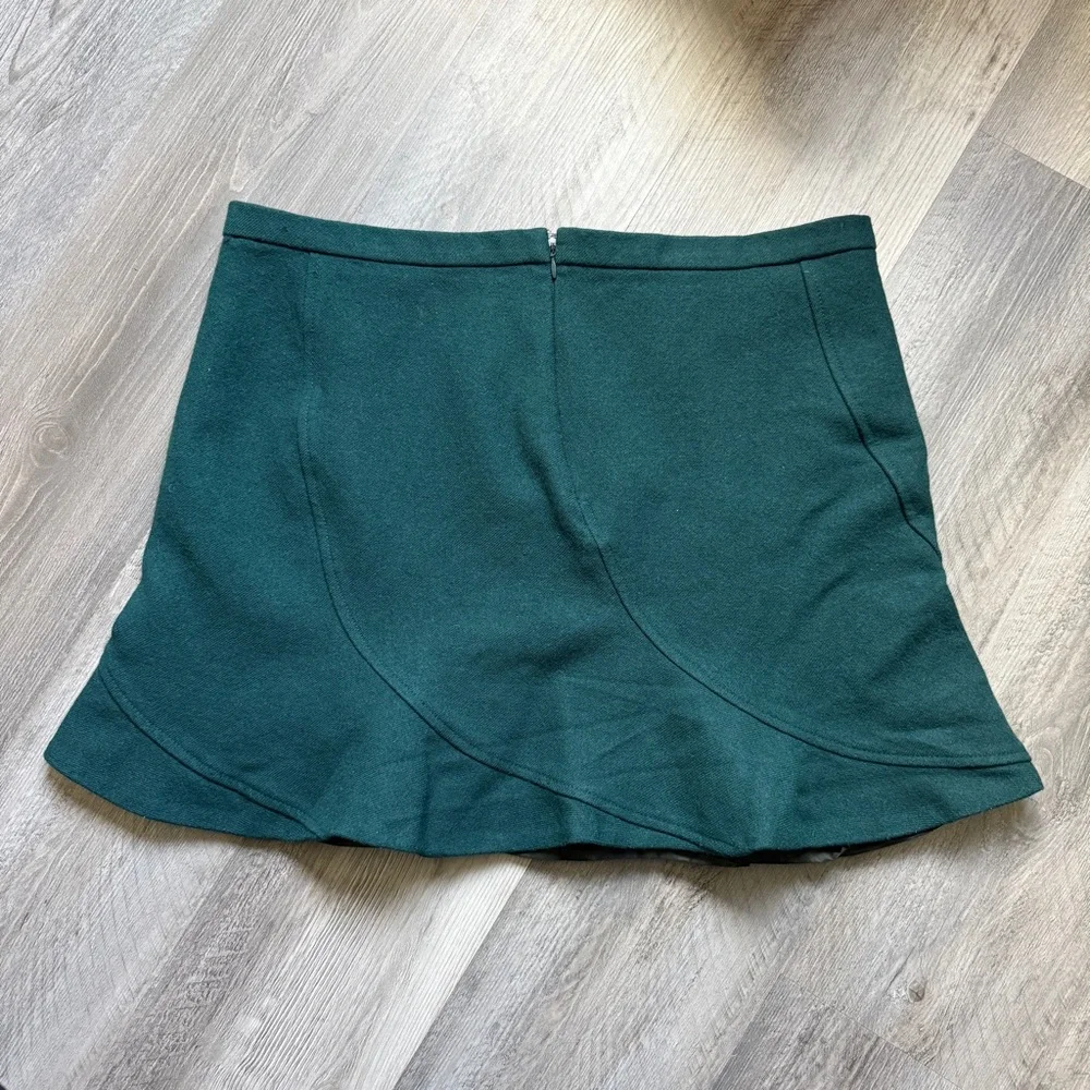 J.CREW Ruffle Mini Skirt Forrest Green 16 Plus Wool Lined
